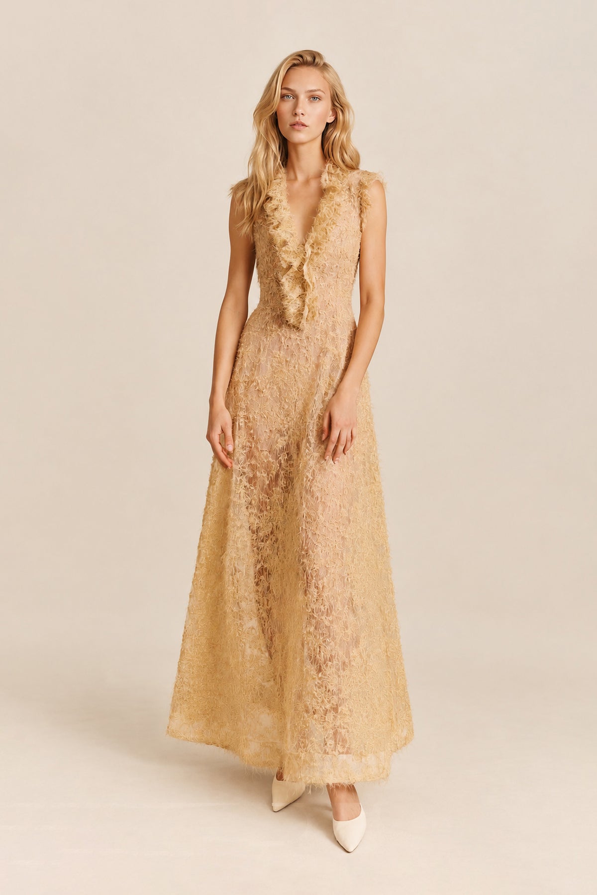 Flared Fringe Lace Dress